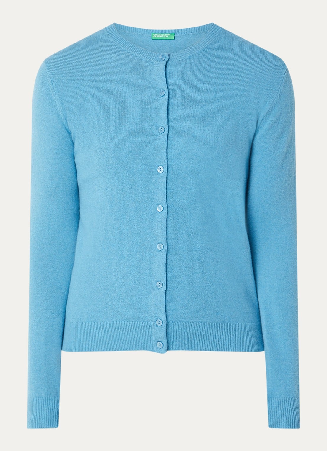 Benetton Fijngebreid vest van scheerwol met ronde hals - voorkant 3 zeeblauw-23j / blauw