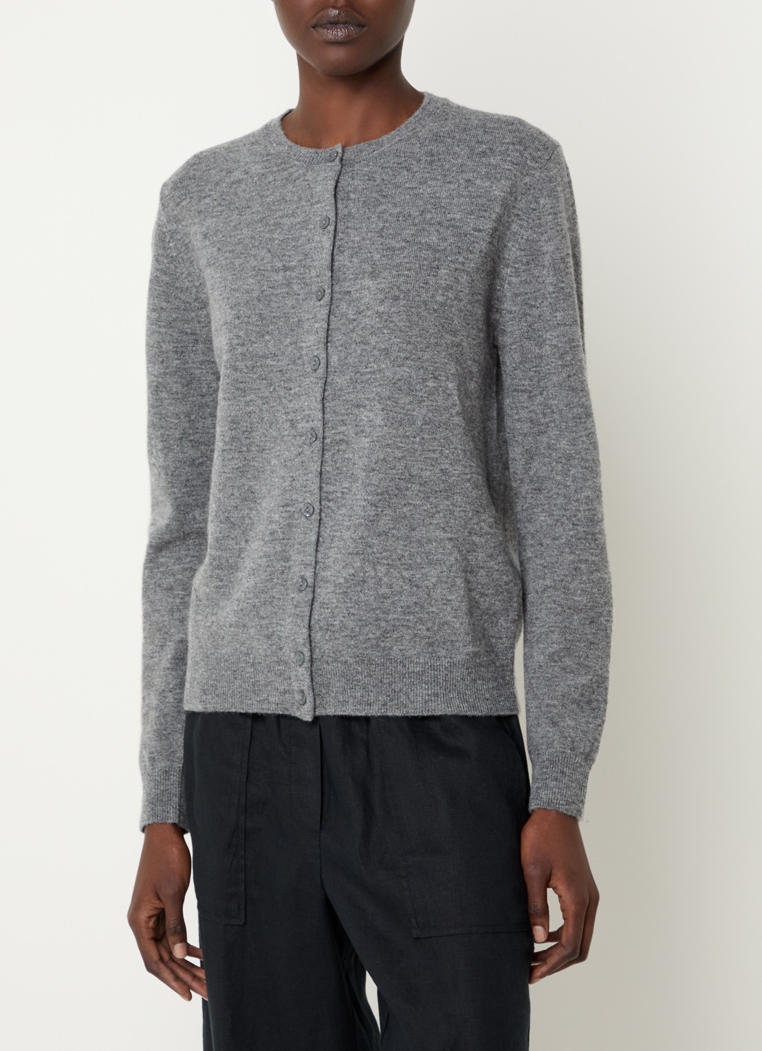 Benetton Fijngebreid vest van scheerwol met ronde hals - detail 4 middengrijs
