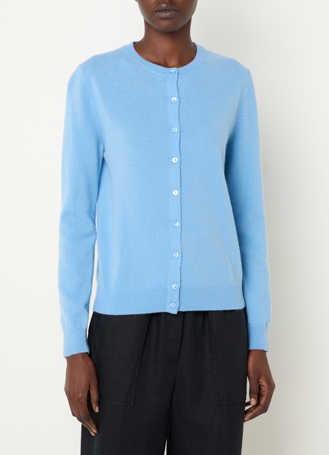 Benetton Fijngebreid vest van scheerwol met ronde hals - detail lichtblauwmelee-93g