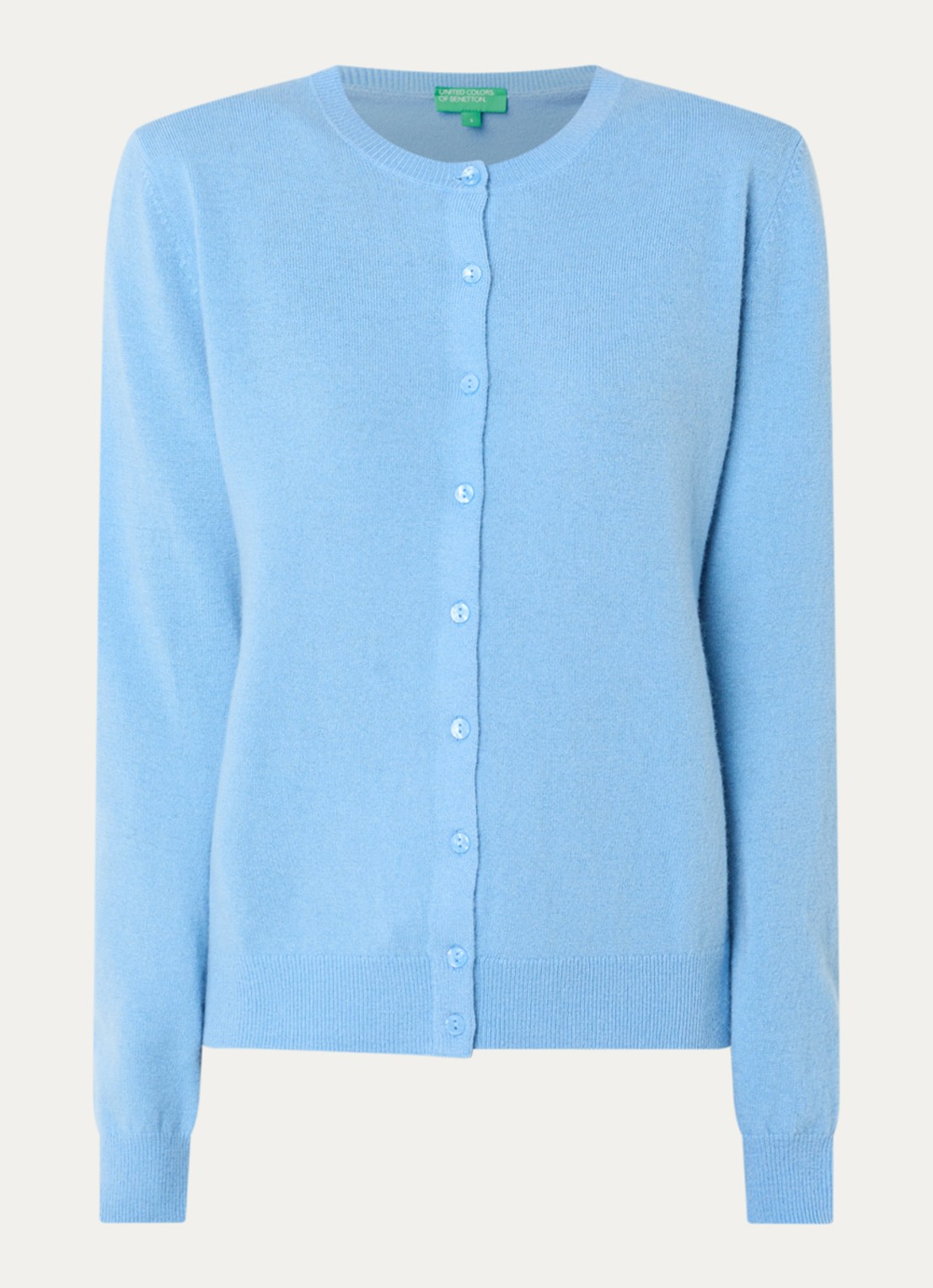 Benetton Fijngebreid vest van scheerwol met ronde hals - voorkant 2 lichtblauwmelee-93g