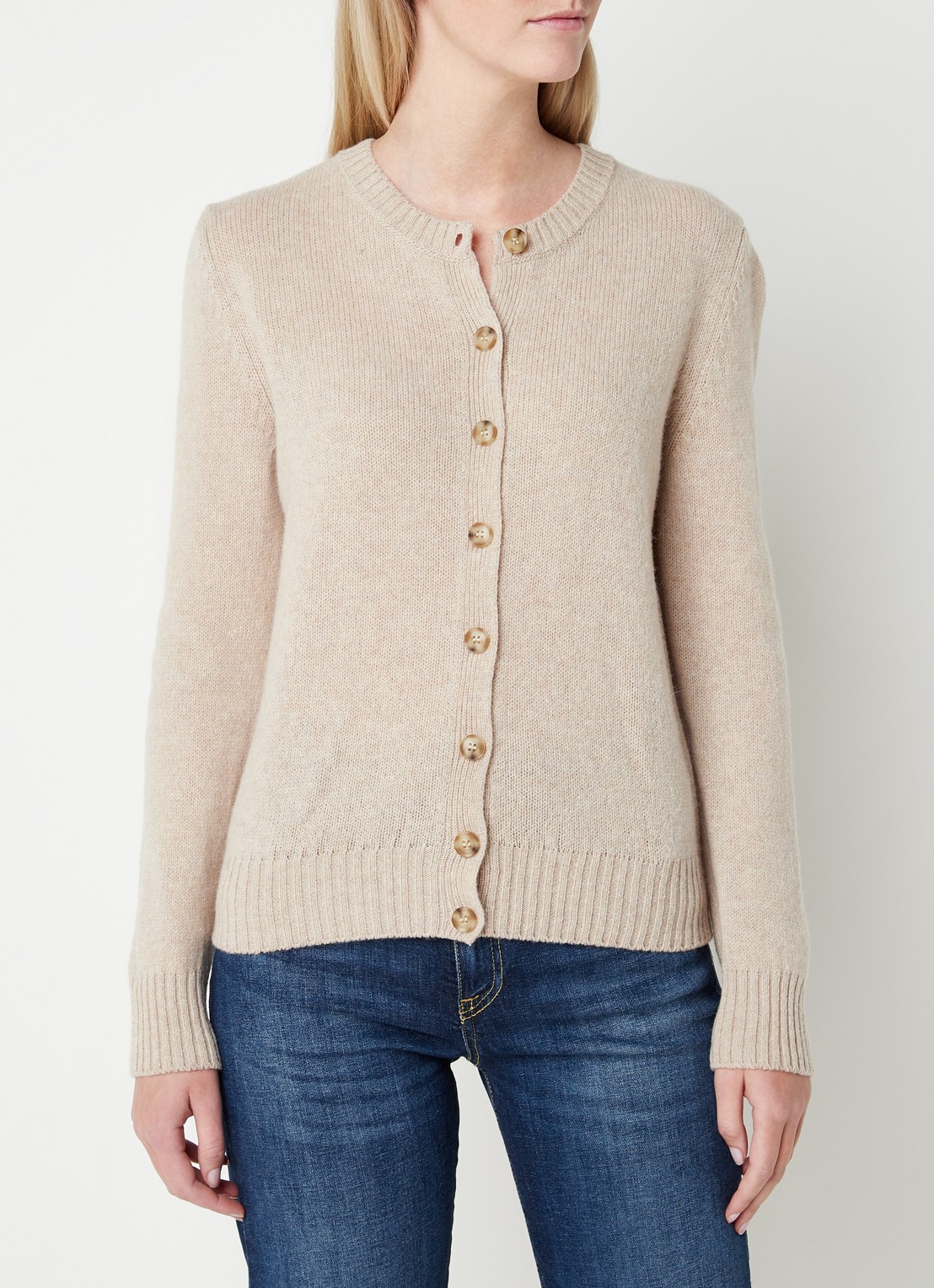 Benetton Fijngebreid vest van wol met ronde hals - detail 2 camel