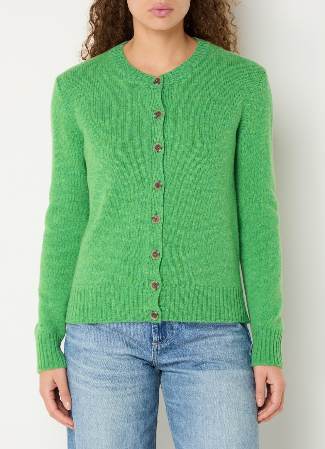 Benetton Fijngebreid vest van wol met ronde hals - detail 2 groen