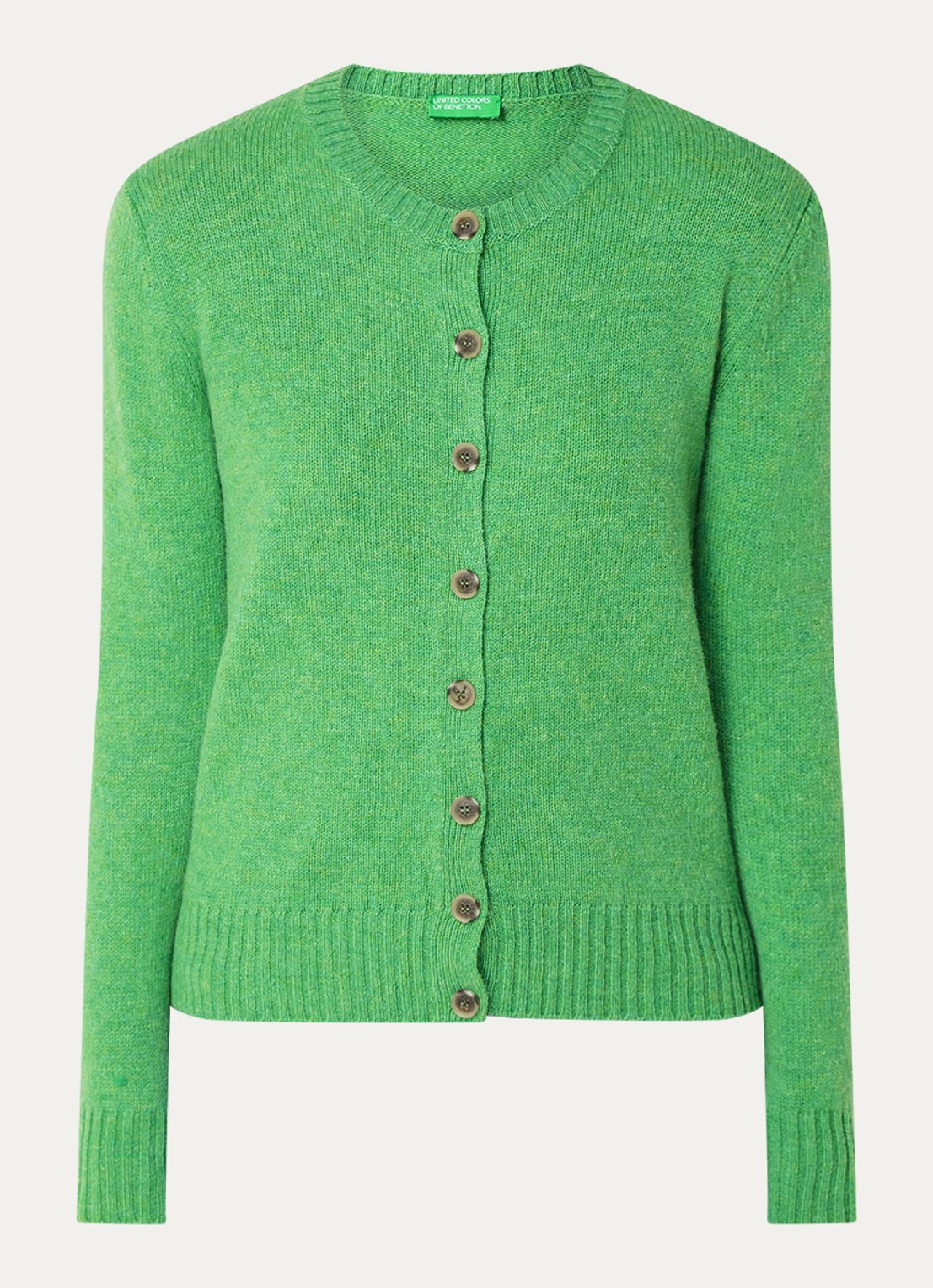 Benetton Fijngebreid vest van wol met ronde hals - voorkant 3 groen