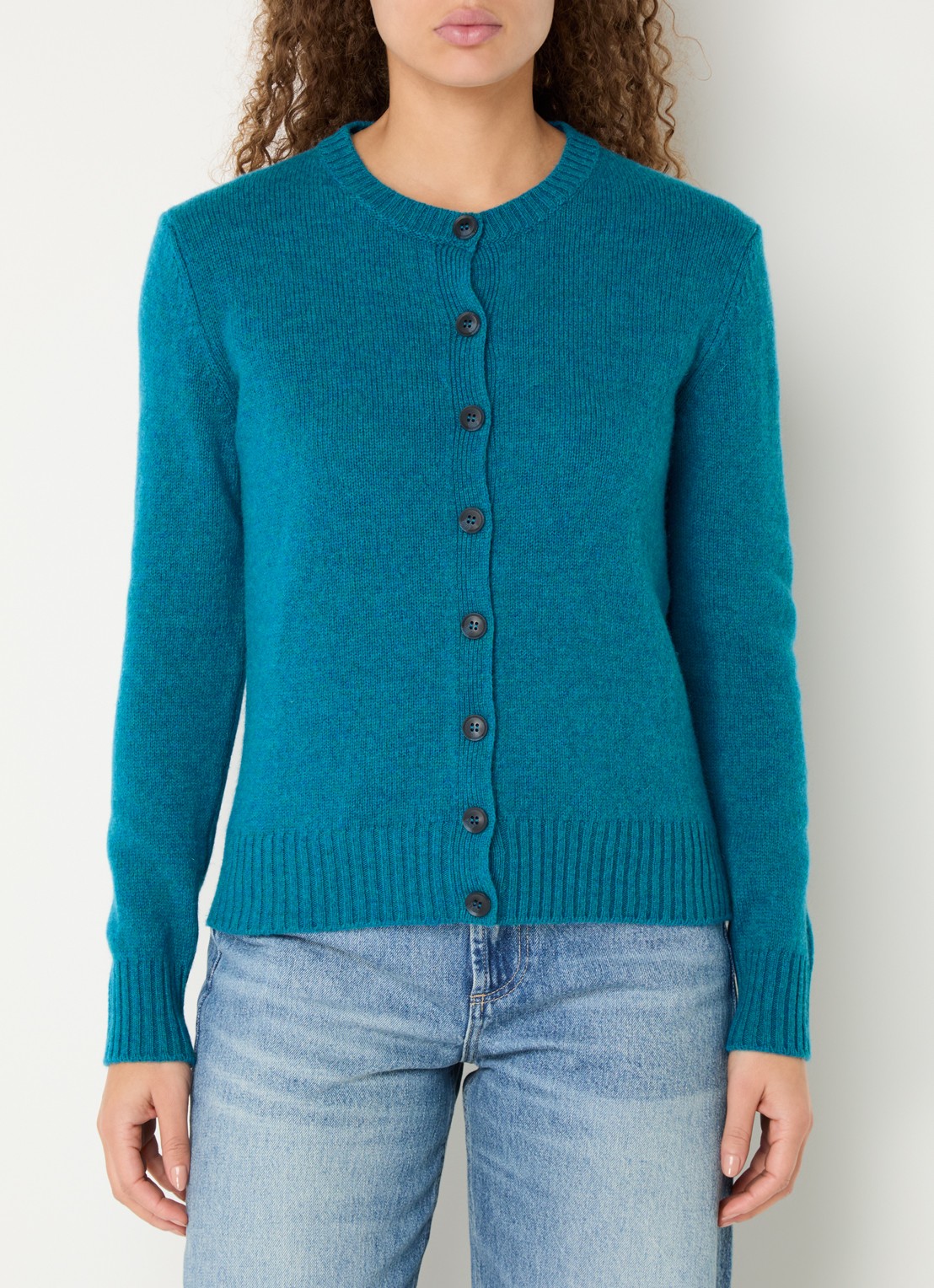 Benetton Fijngebreid vest van wol met ronde hals - detail 2 blauw