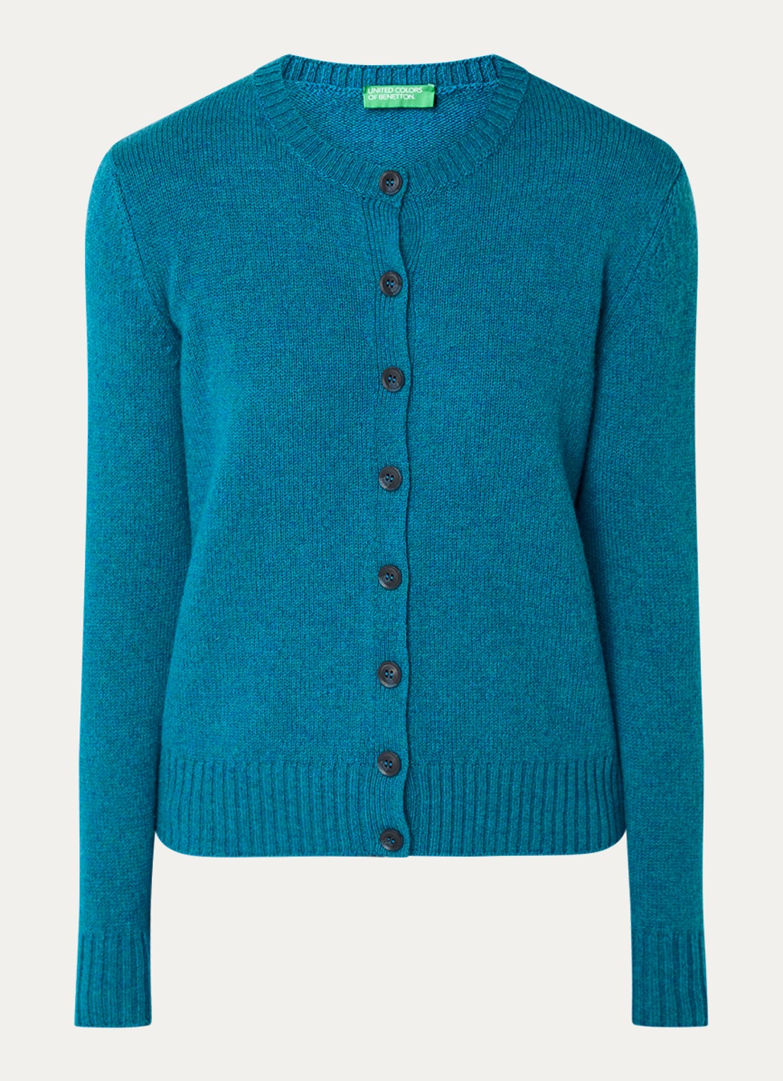 Benetton Fijngebreid vest van wol met ronde hals - voorkant 3 blauw