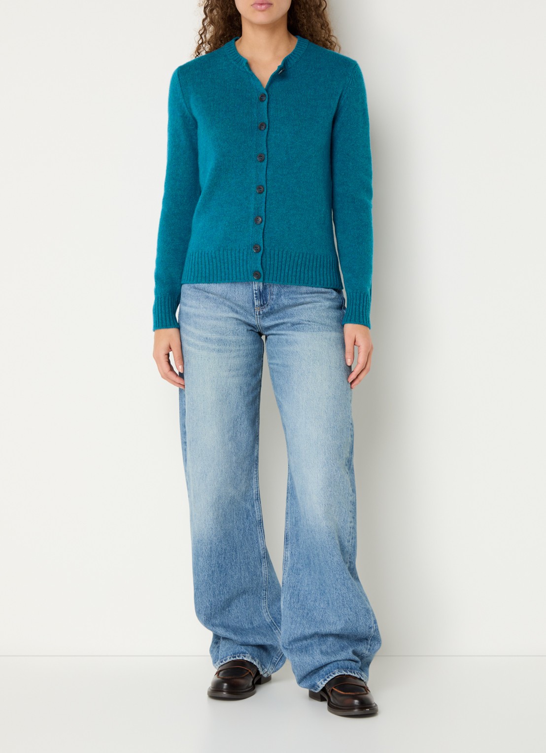 Benetton Fijngebreid vest van wol met ronde hals - voorkant 4 blauw