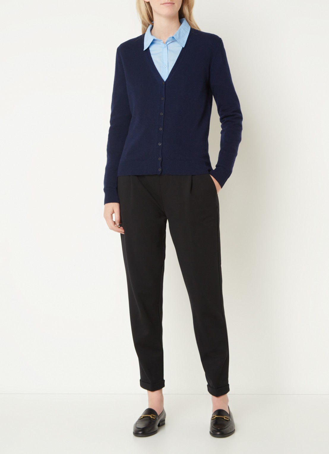 Benetton Fijngebreid vest van wol met stretch - voorkant 3 donkerblauw