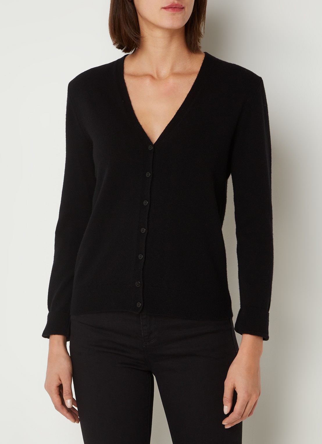 Benetton Fijngebreid vest van wol met stretch - detail 2 zwart