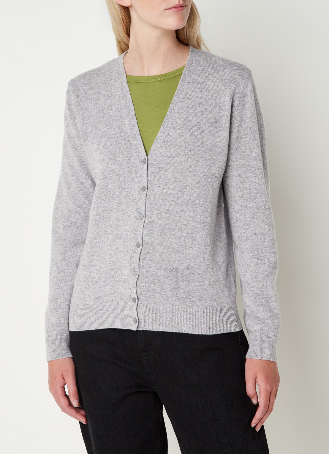 Benetton Fijngebreid vest van wol met stretch - detail lichtgrijs