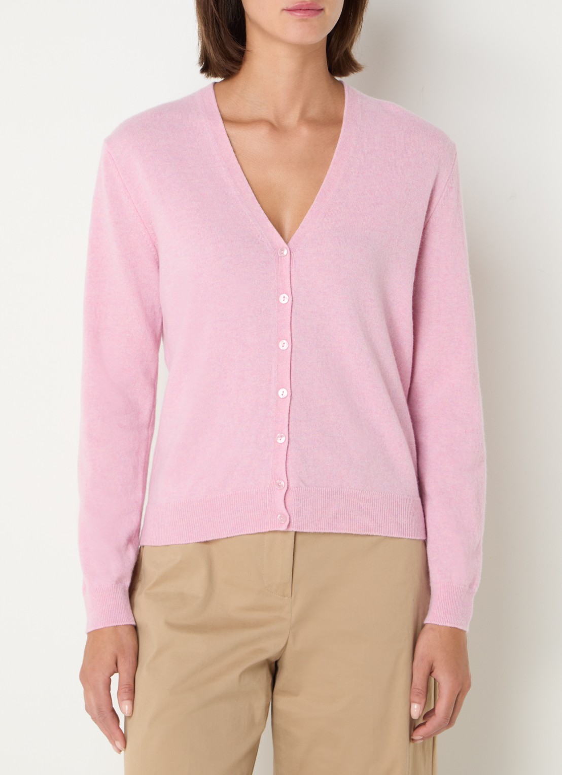 Benetton Fijngebreid vest van wol met stretch - detail lichtroze