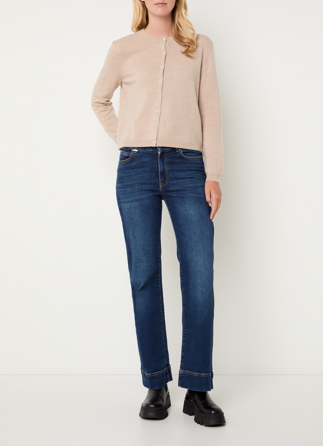 Benetton Fijngebreid vest van wol - voorkant 4 camel