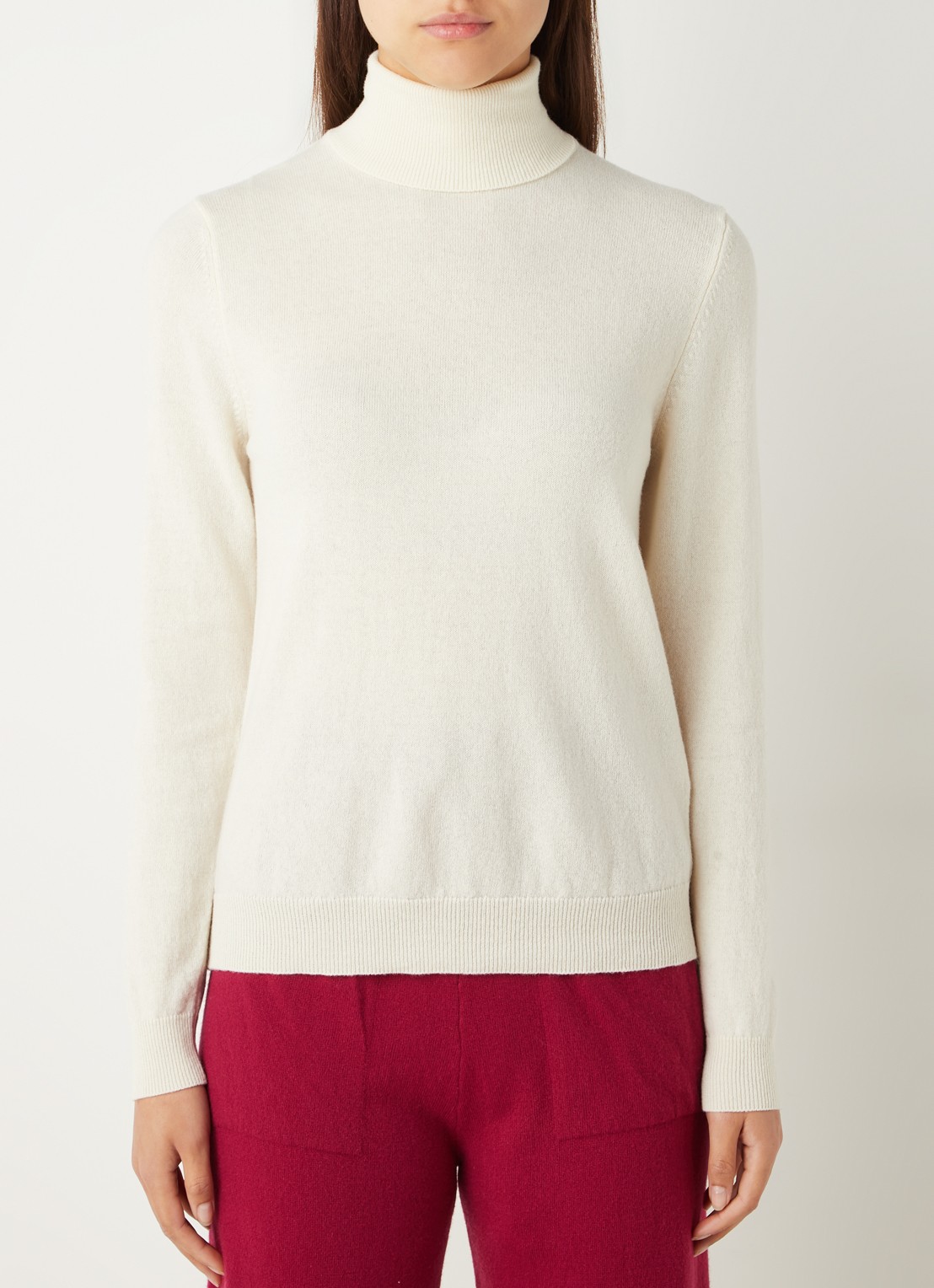 Benetton Fijngebreide coltrui van merino wol - detail 4 gebroken wit