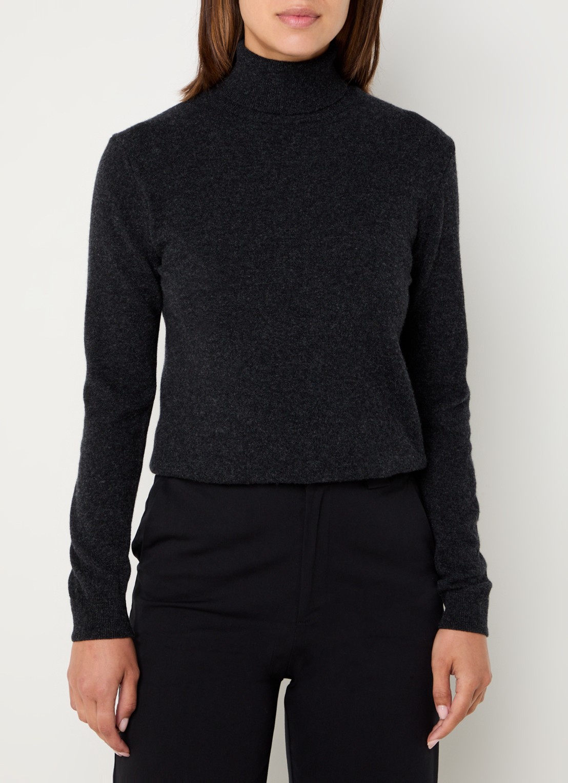Benetton Fijngebreide coltrui van merino wol - detail 2 antraciet