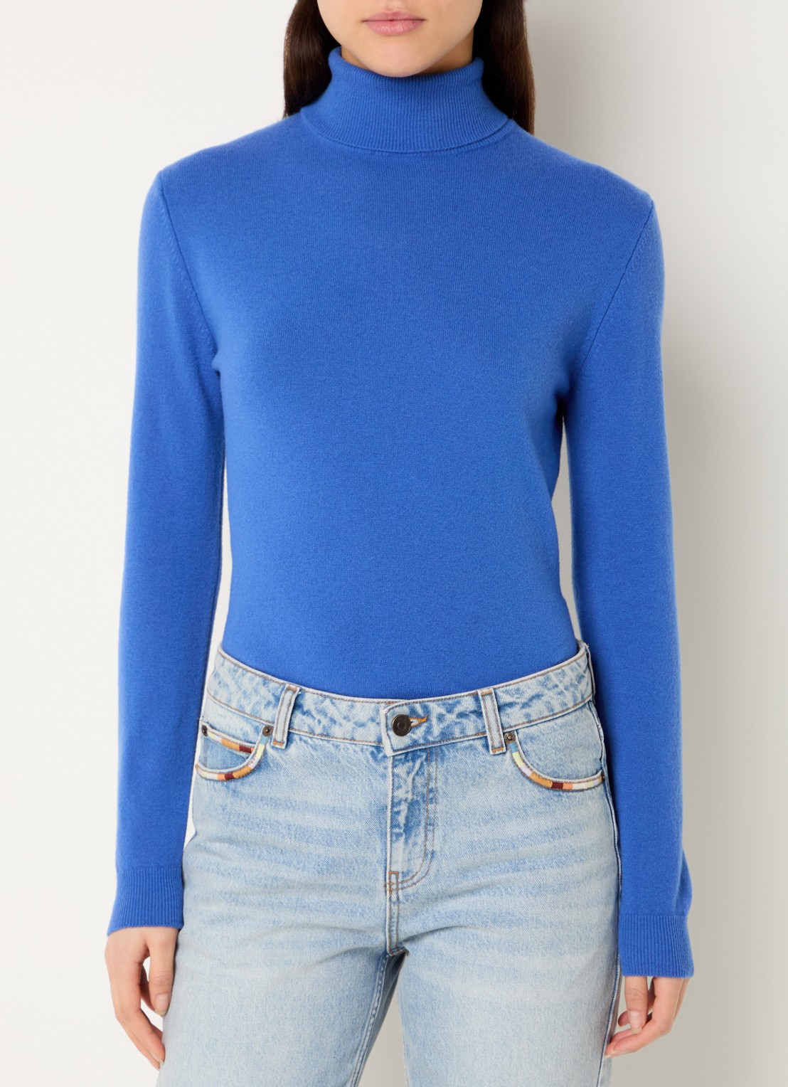 Benetton Fijngebreide coltrui van merino wol - detail 2 donkerblauw