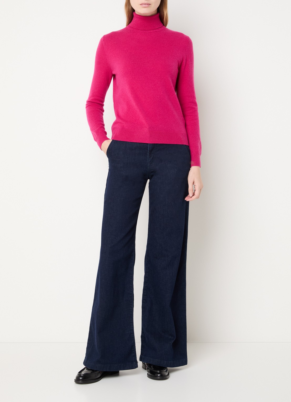 Benetton Fijngebreide coltrui van merino wol - voorkant 2 fuchsia