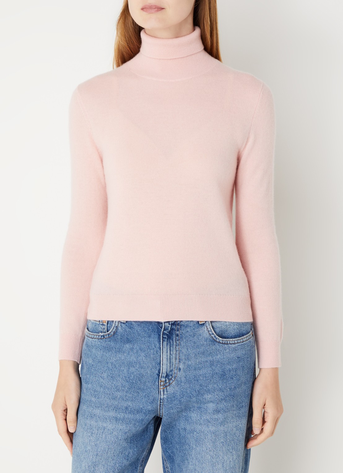 Benetton Fijngebreide coltrui van merino wol - detail zalmroze