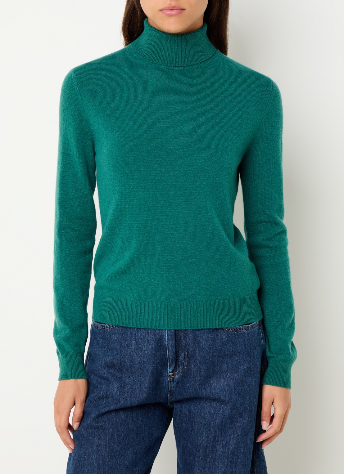 Benetton Fijngebreide coltrui van merino wol - detail 4 zeegroen