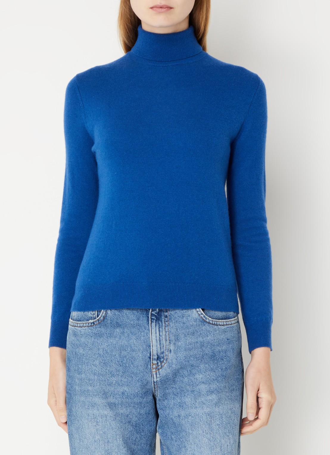 Benetton Fijngebreide coltrui van merino wol - detail korenblauw