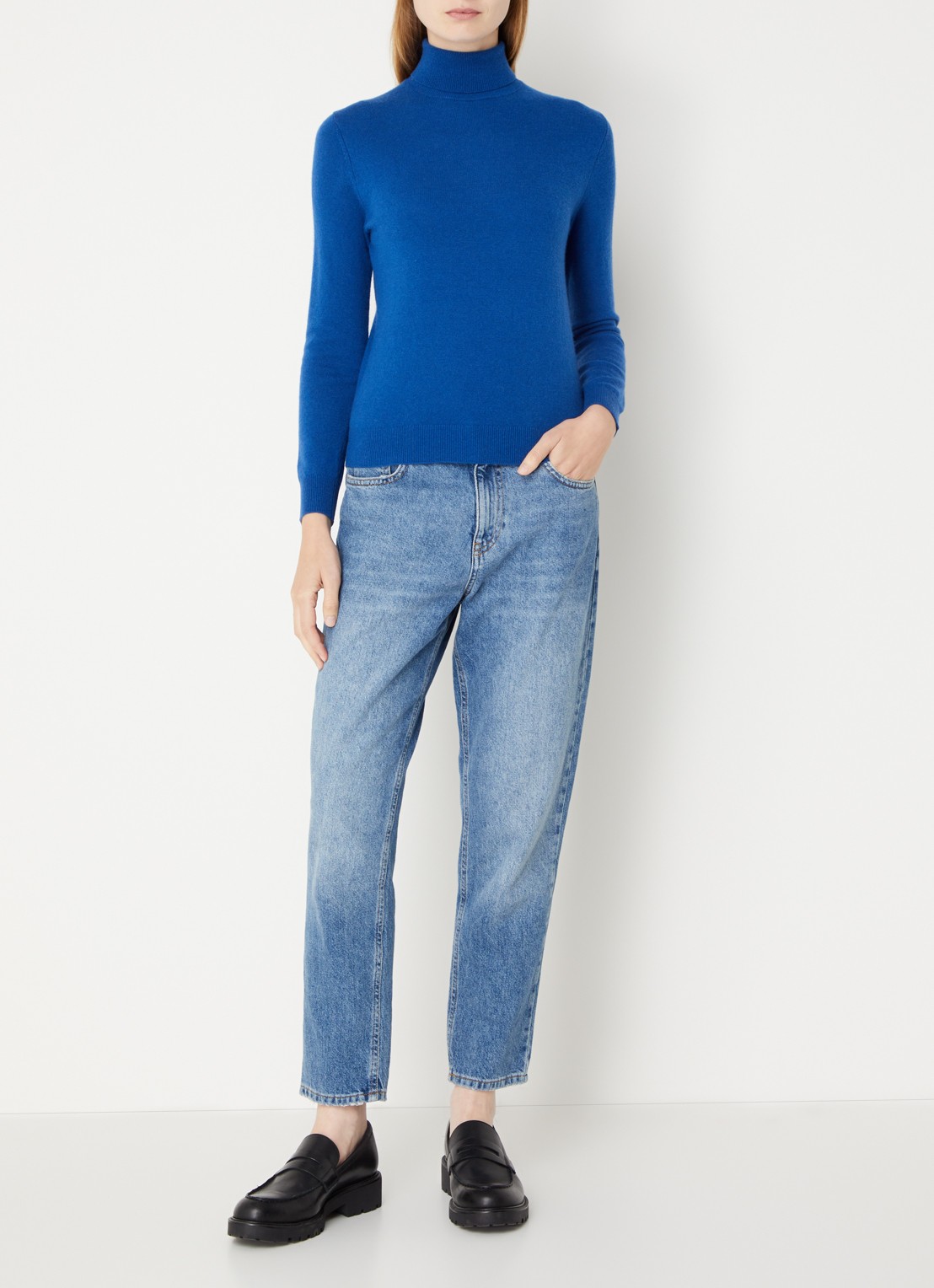 Benetton Fijngebreide coltrui van merino wol - voorkant 3 korenblauw