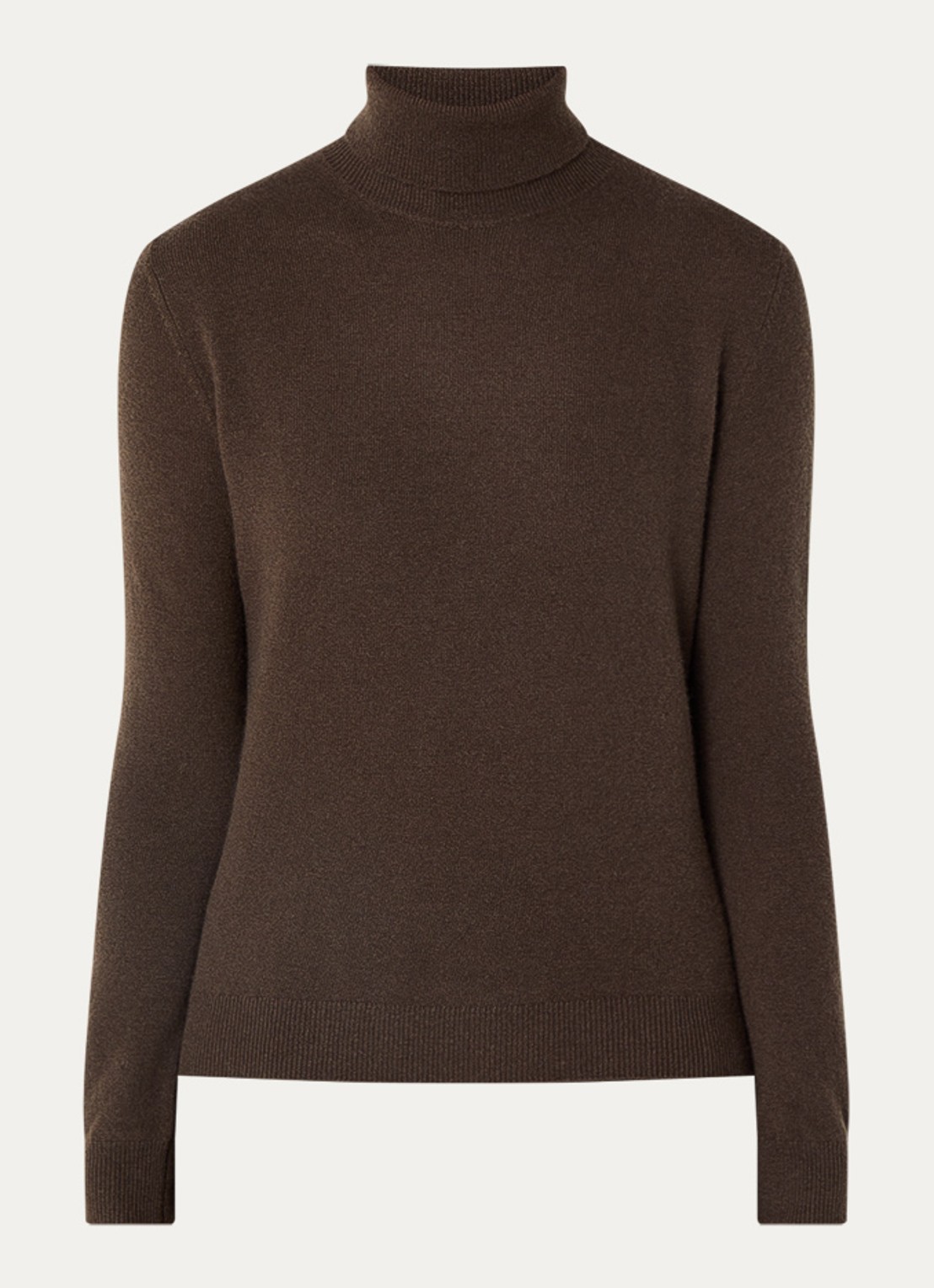 Benetton Fijngebreide coltrui van merino wol - voorkant 2 chocoladebruin