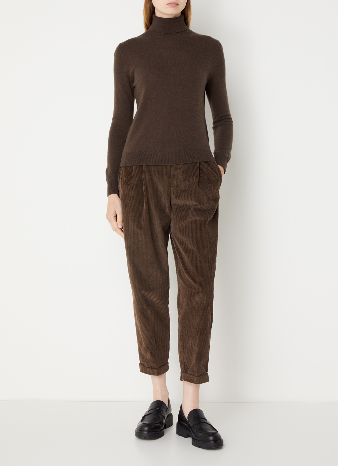 Benetton Fijngebreide coltrui van merino wol - voorkant 3 chocoladebruin