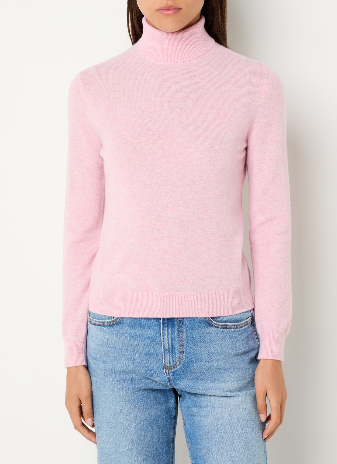 Benetton Fijngebreide coltrui van merino wol - detail donkerroze