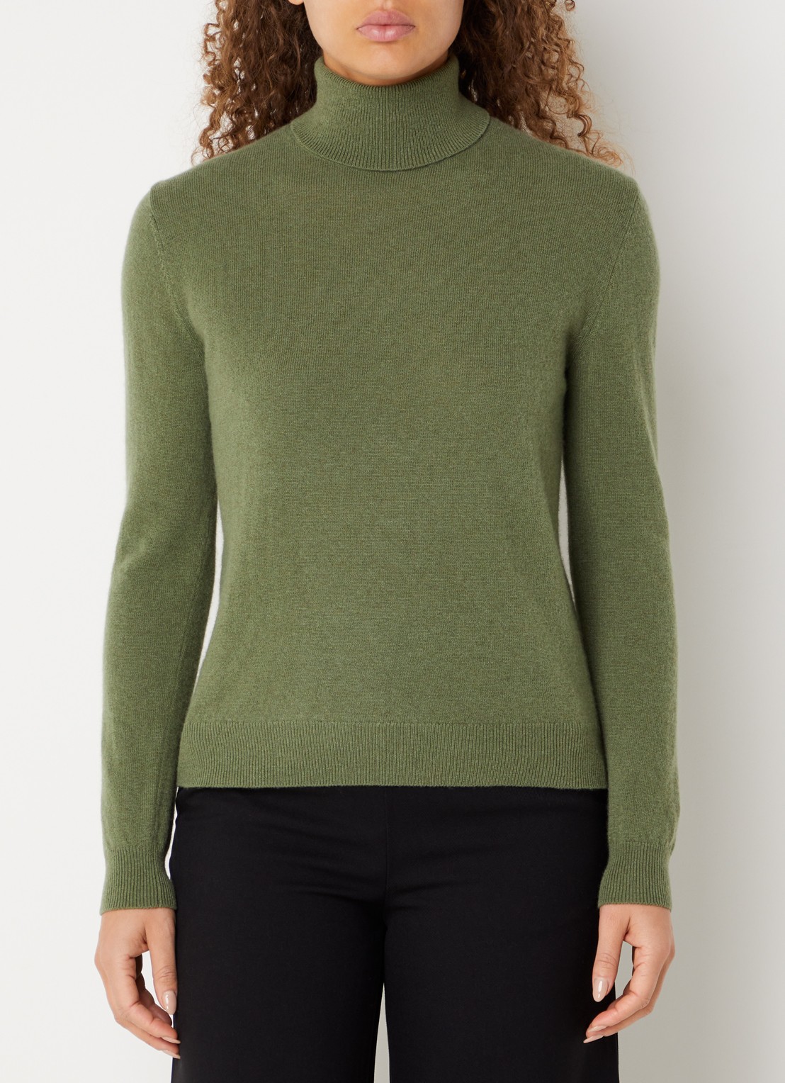 Benetton Fijngebreide coltrui van merino wol - detail mosgroen
