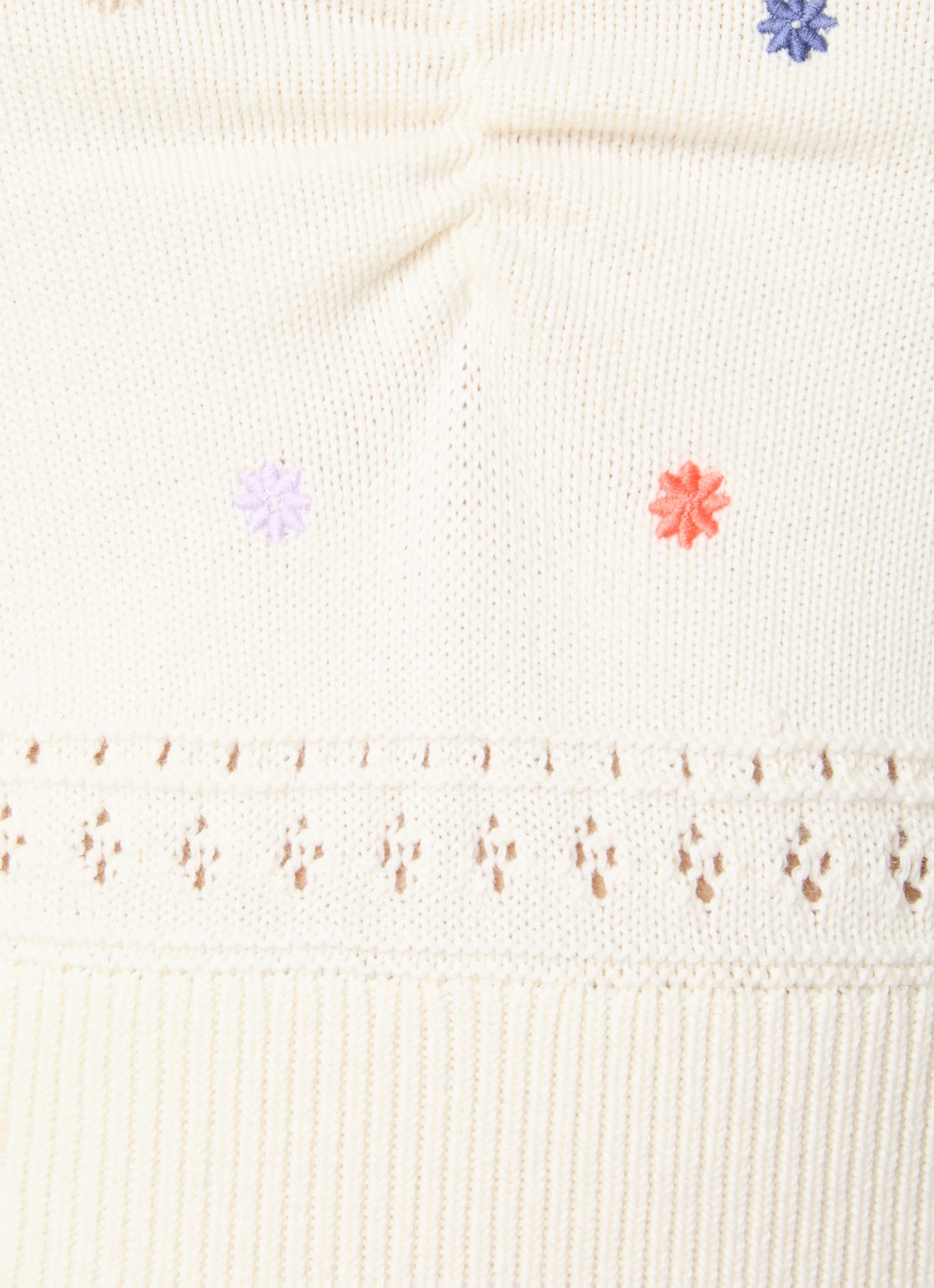Benetton Fijngebreide cropped tanktop met bloemborduring - detail 5 creme