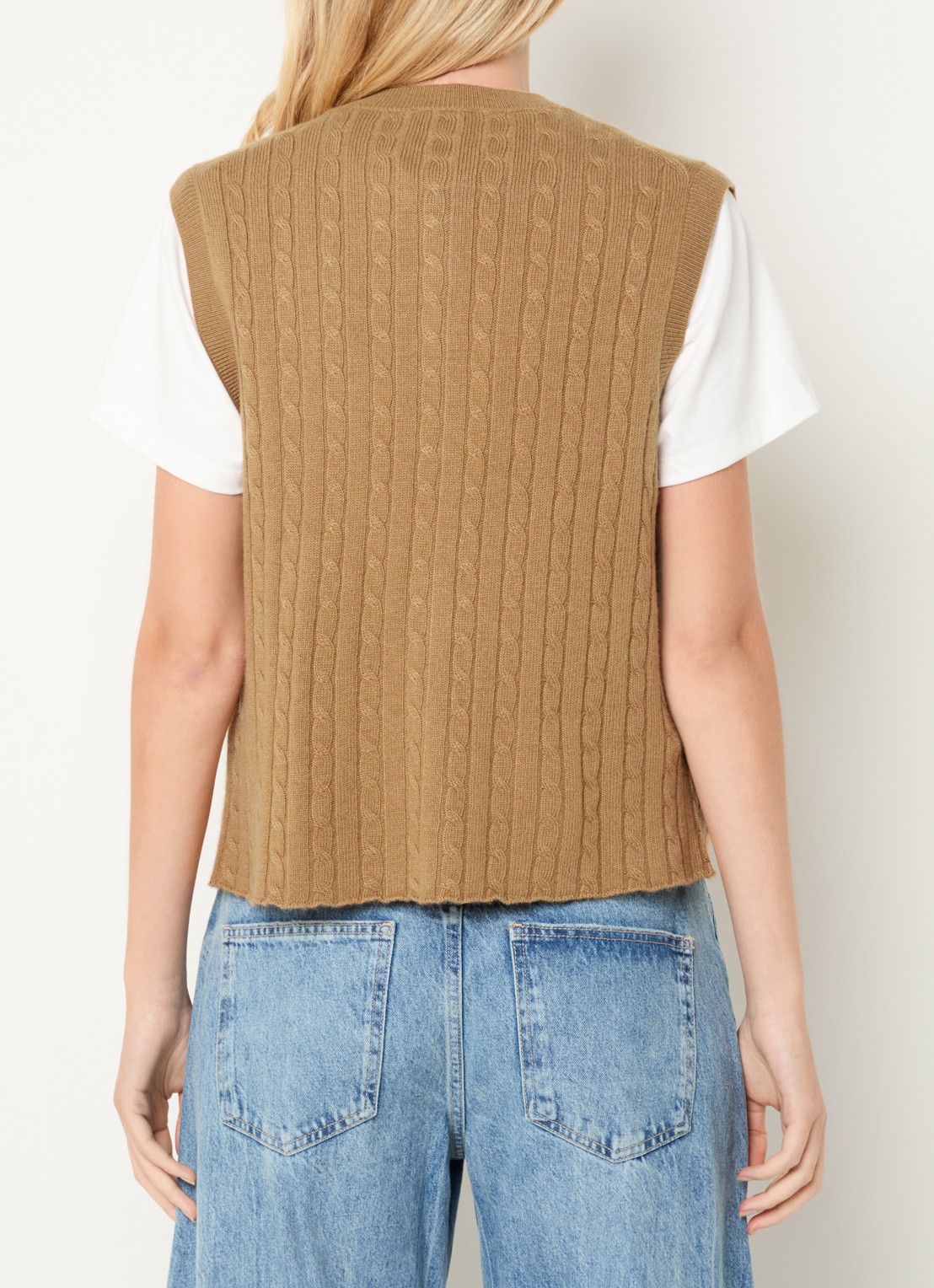 Benetton Fijngebreide gilet in kasjmierblend met borstzak - achterkant camel