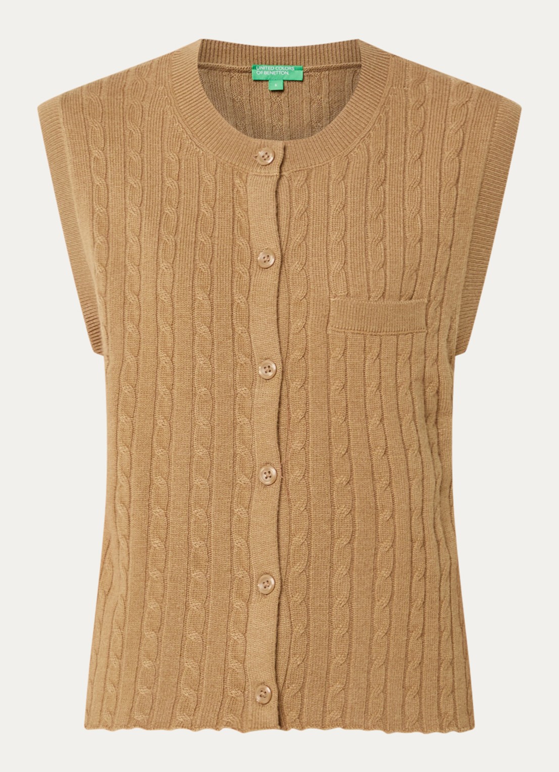 Benetton Fijngebreide gilet in kasjmierblend met borstzak - voorkant 2 camel