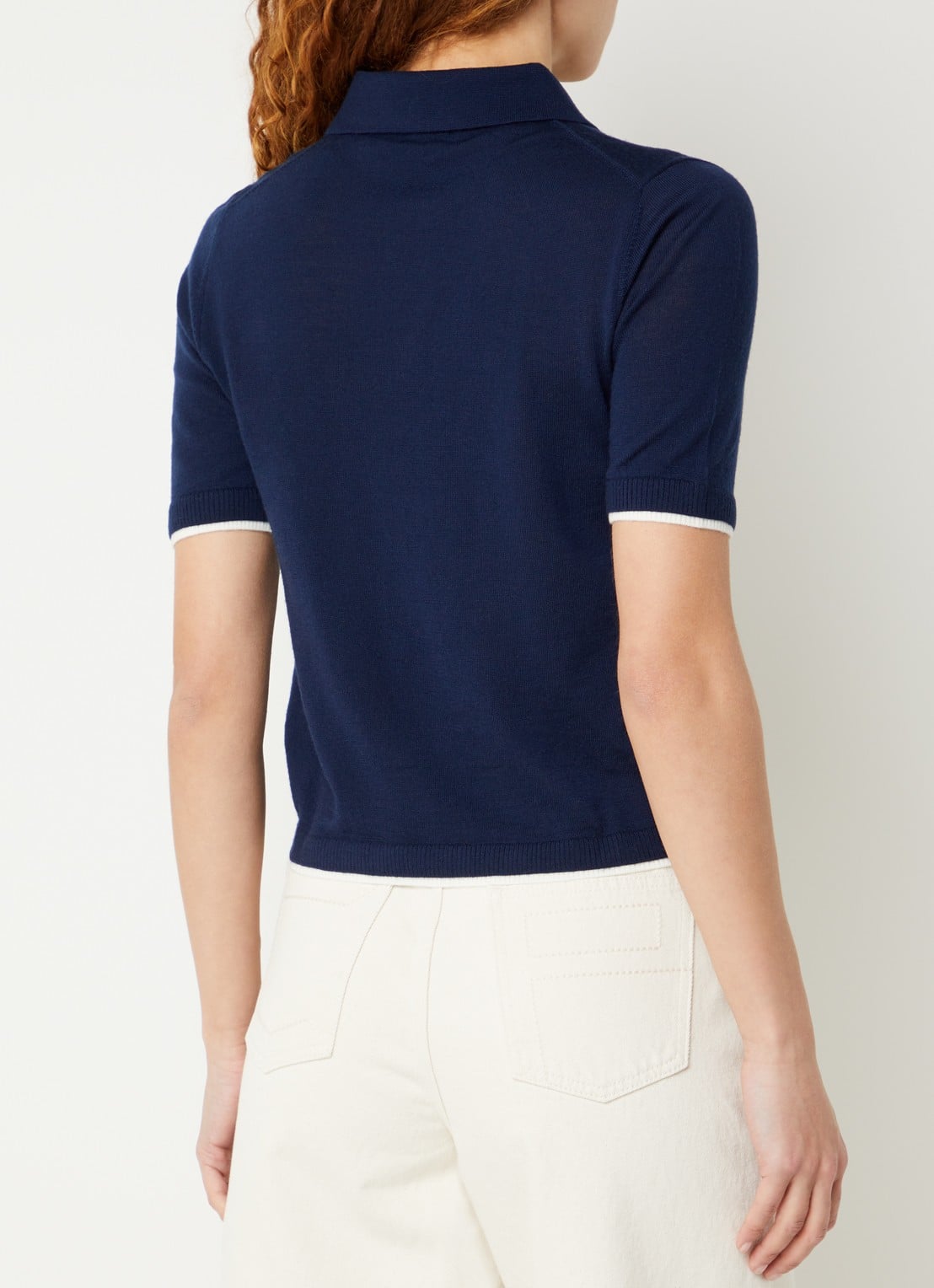 Benetton Fijngebreide polo van scheerwol - achterkant 2 blauw