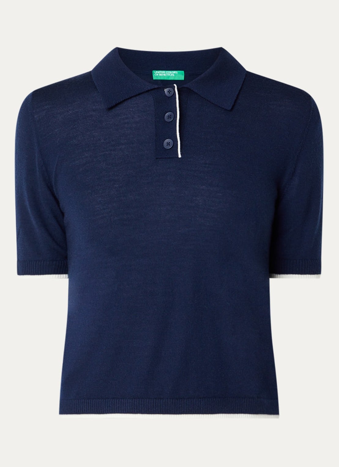 Benetton Fijngebreide polo van scheerwol - voorkant 3 blauw