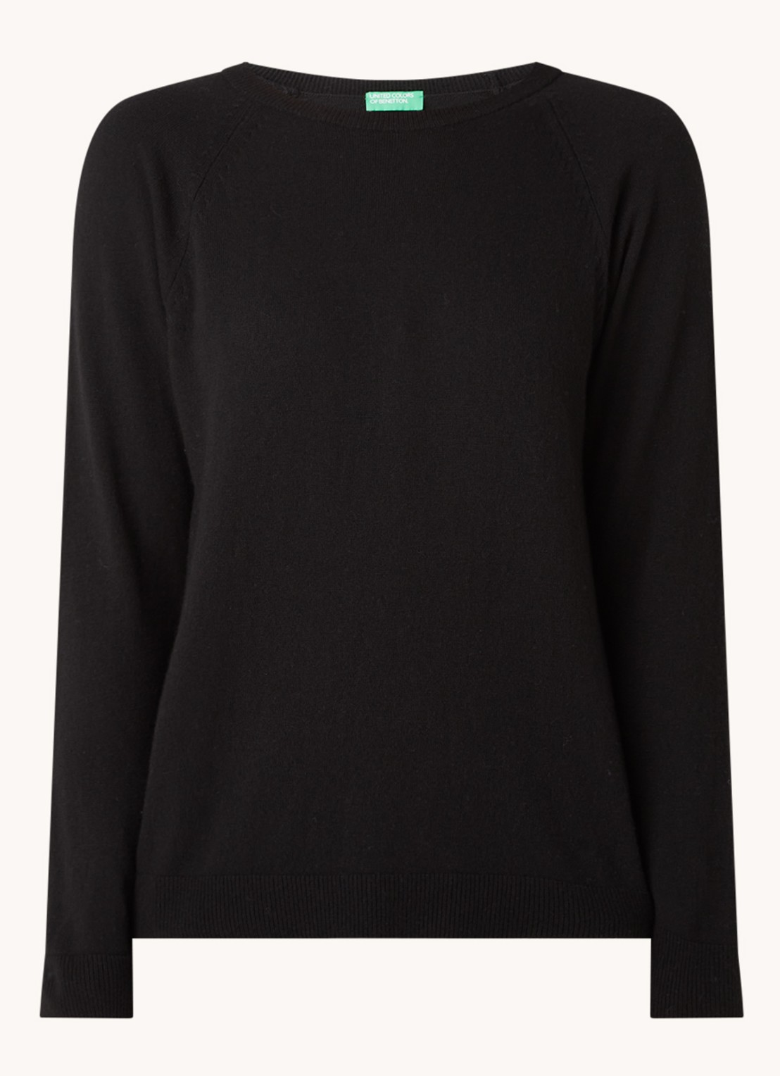 Benetton Fijngebreide pullover in kasjmierblend met ronde hals  - voorkant zwart