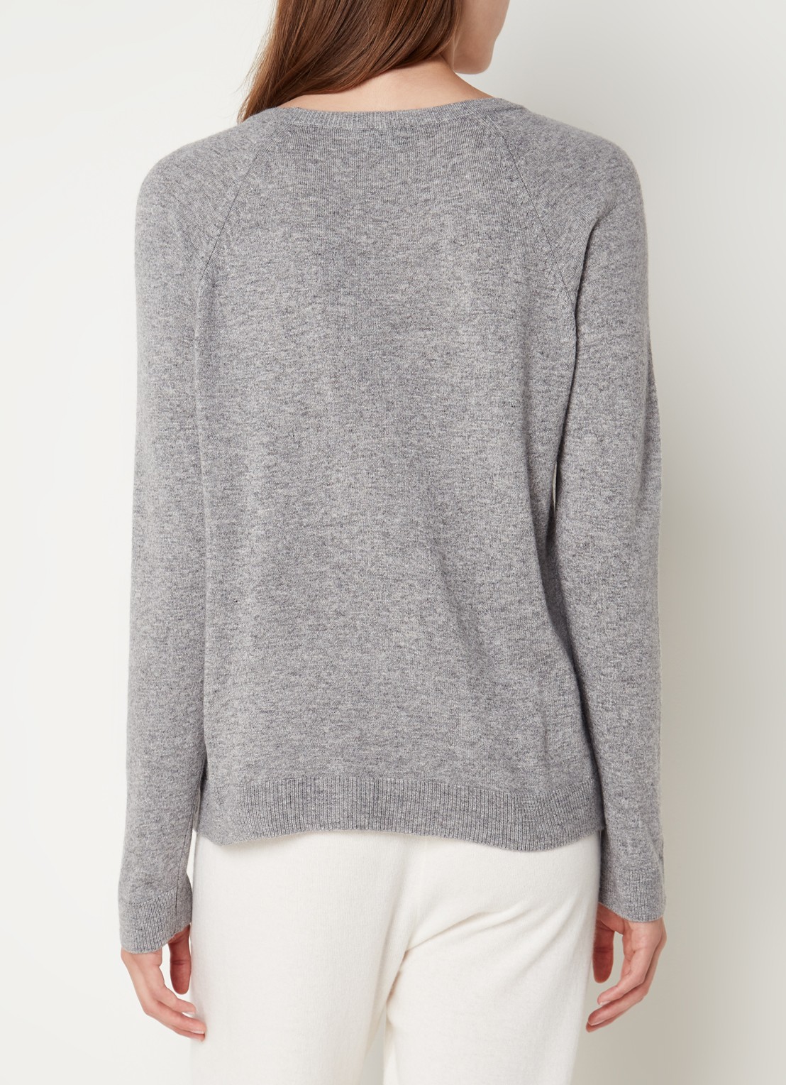 Benetton Fijngebreide pullover in kasjmierblend met ronde hals  - achterkant lichtgrijs