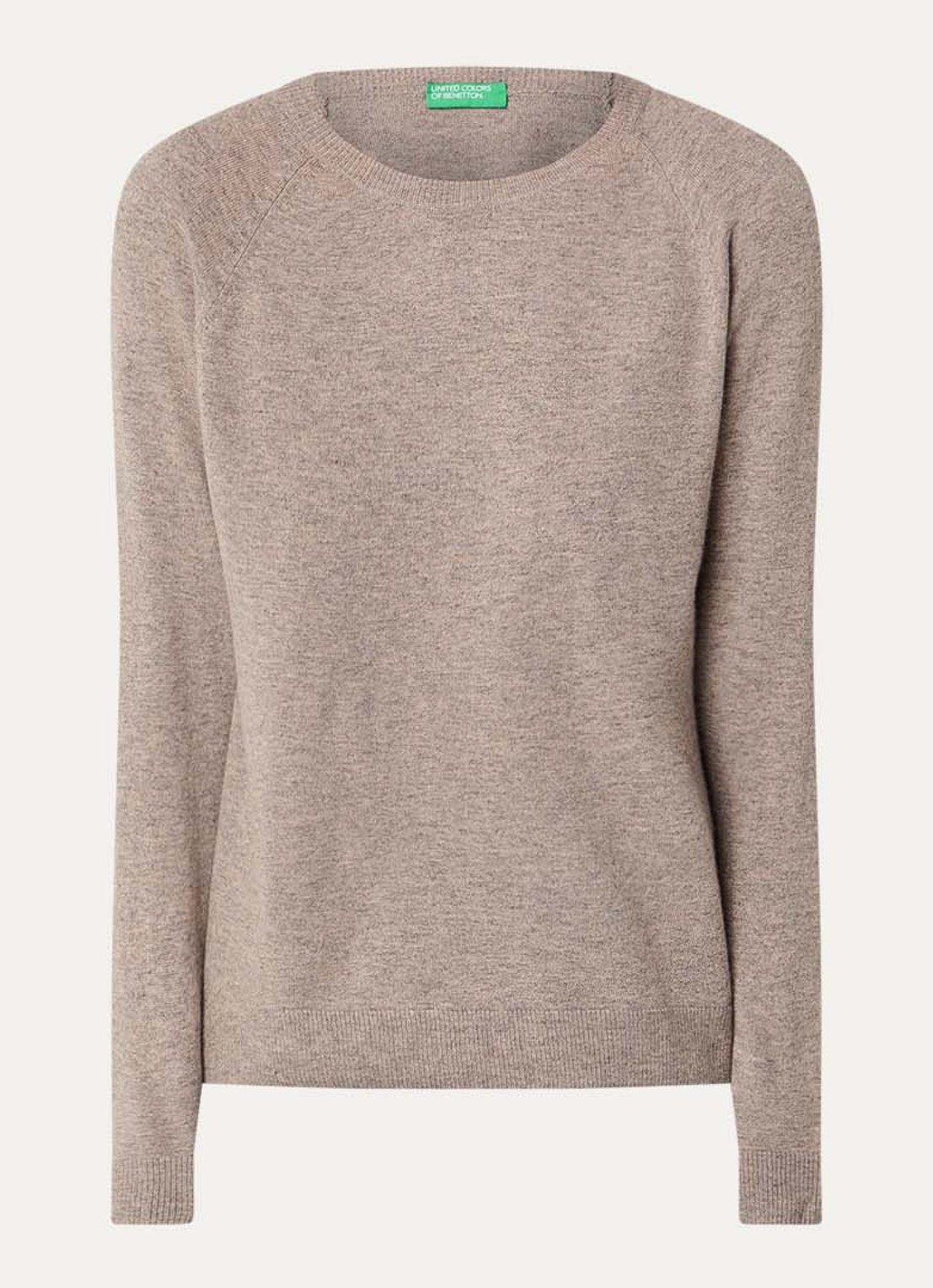 Benetton Fijngebreide pullover in kasjmierblend met ronde hals  - voorkant taupe