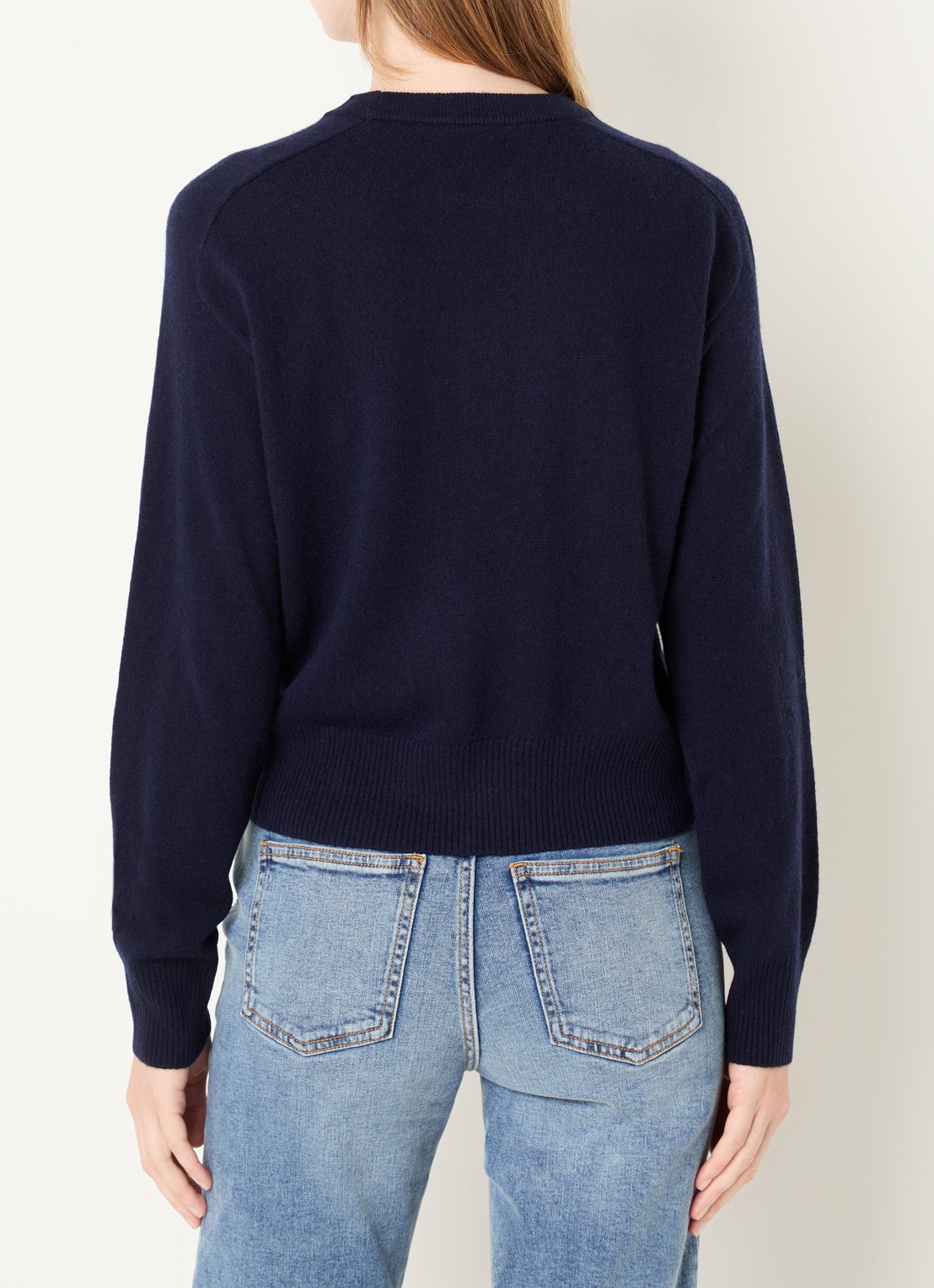 Benetton Fijngebreide pullover in kasjmierblend met ronde hals - achterkant 2 donkerblauw