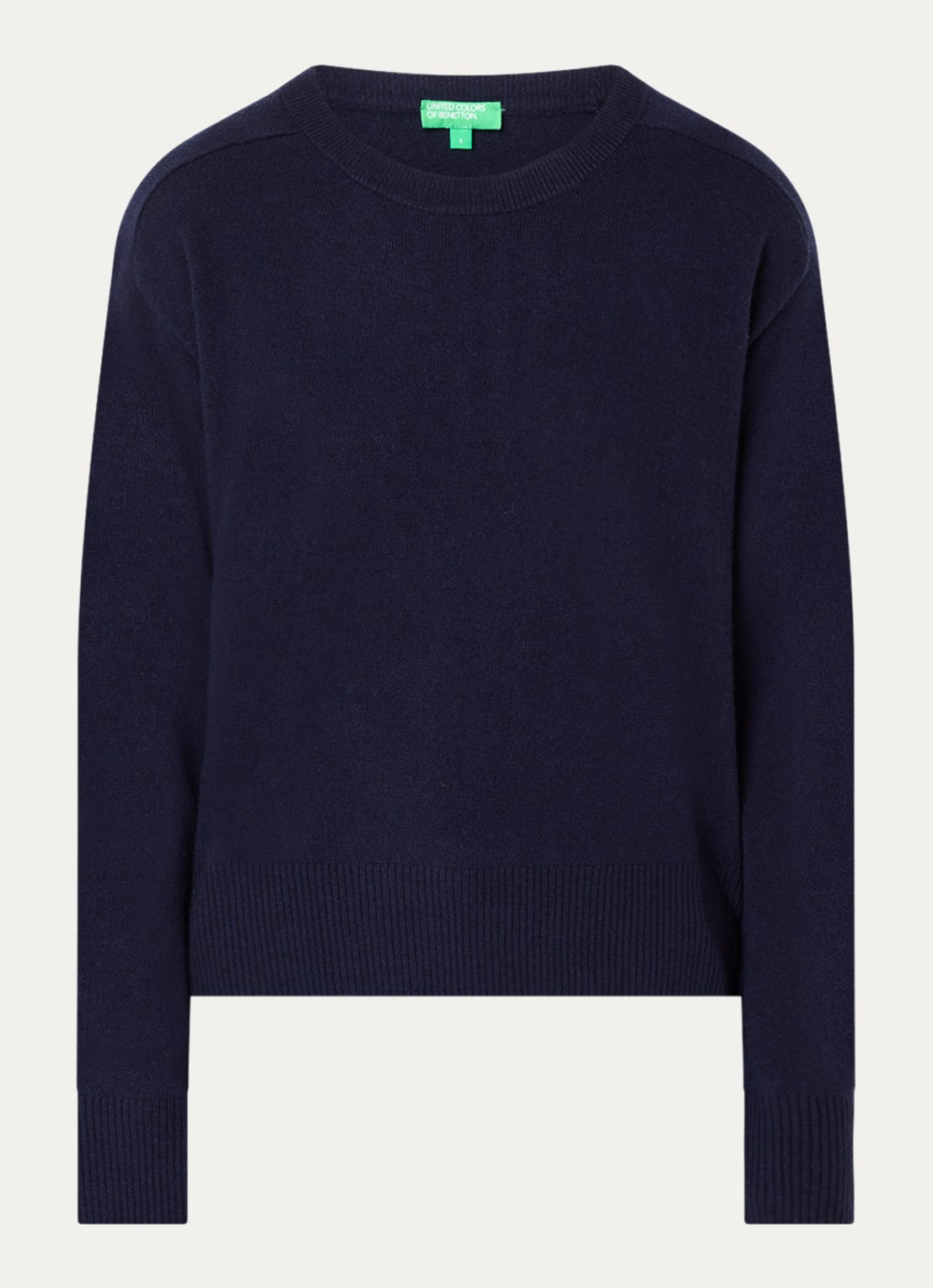 Benetton Fijngebreide pullover in kasjmierblend met ronde hals - voorkant 3 donkerblauw