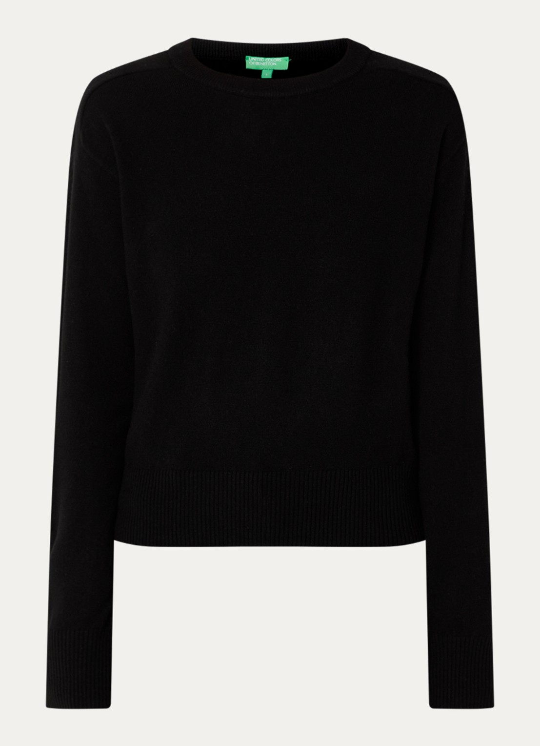 Benetton Fijngebreide pullover in kasjmierblend met ronde hals - voorkant 2 zwart