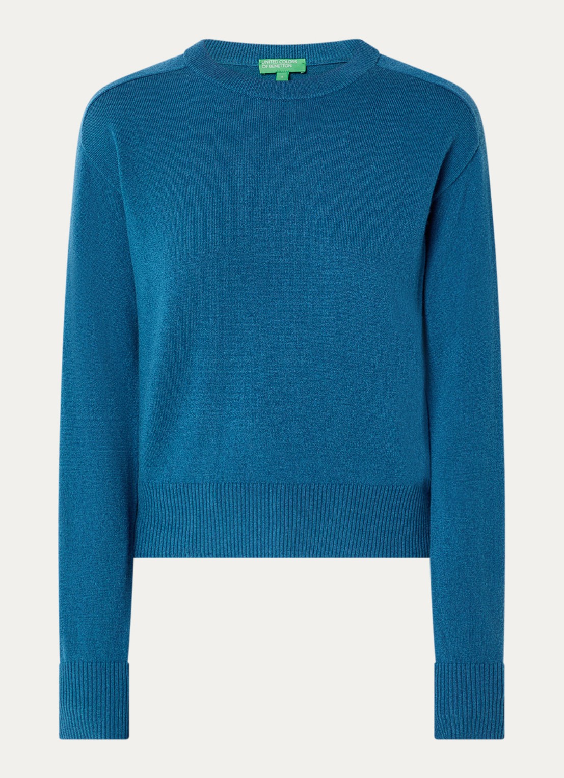 Benetton Fijngebreide pullover in kasjmierblend met ronde hals - voorkant 2 blauw