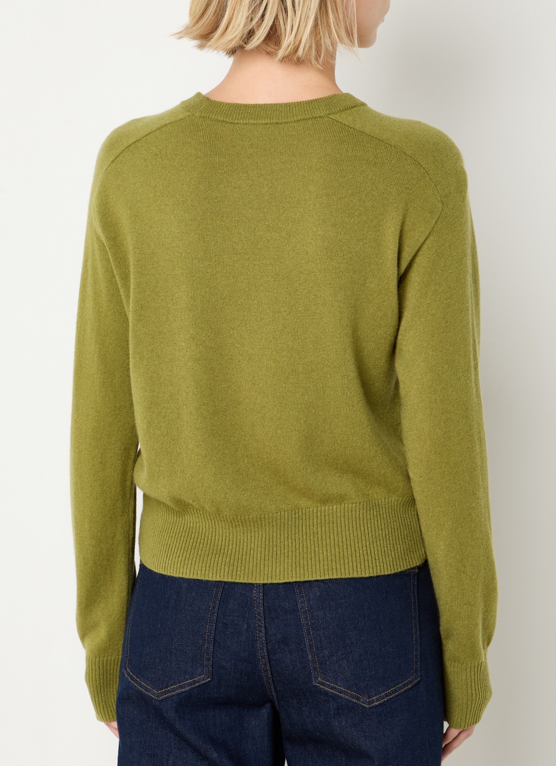 Benetton Fijngebreide pullover in kasjmierblend met ronde hals - achterkant 4 mosgroen
