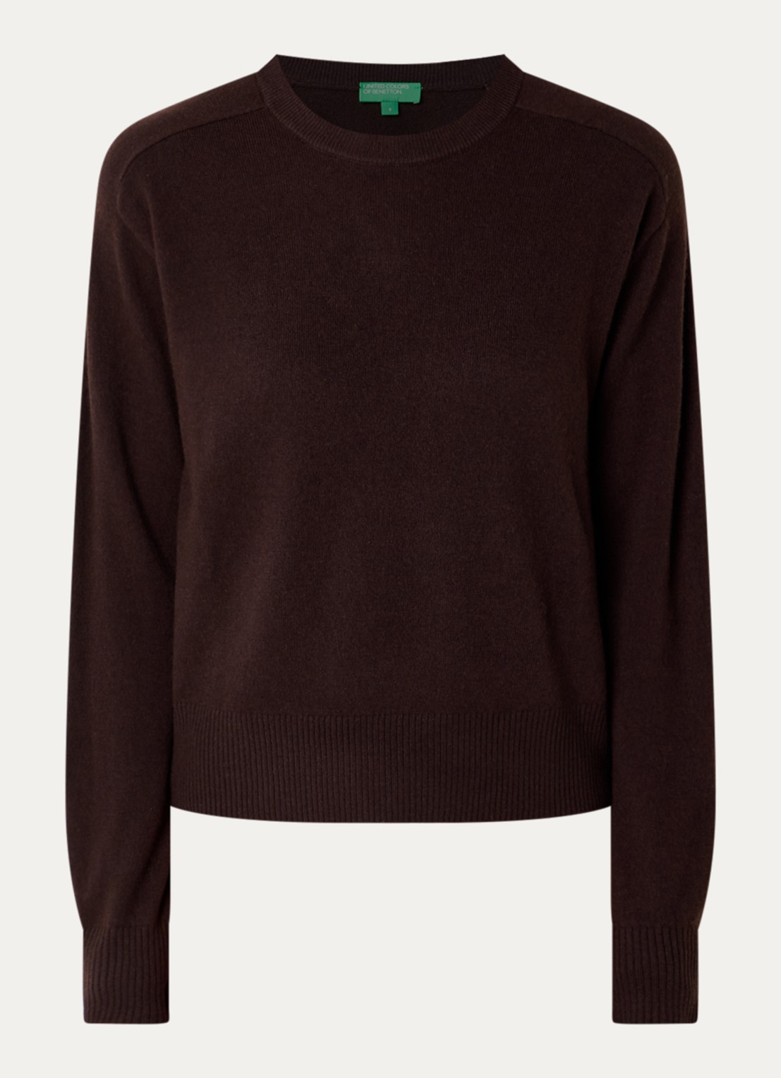 Benetton Fijngebreide pullover in kasjmierblend met ronde hals - voorkant 2 bruin