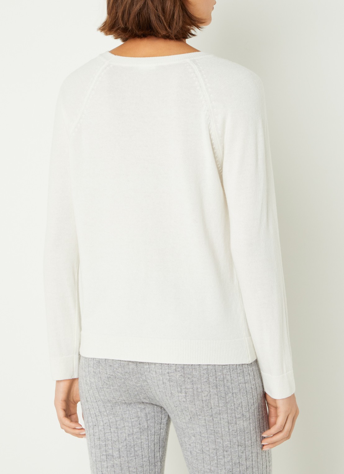 Benetton Fijngebreide pullover in kasjmierblend met ronde hals  - achterkant creme