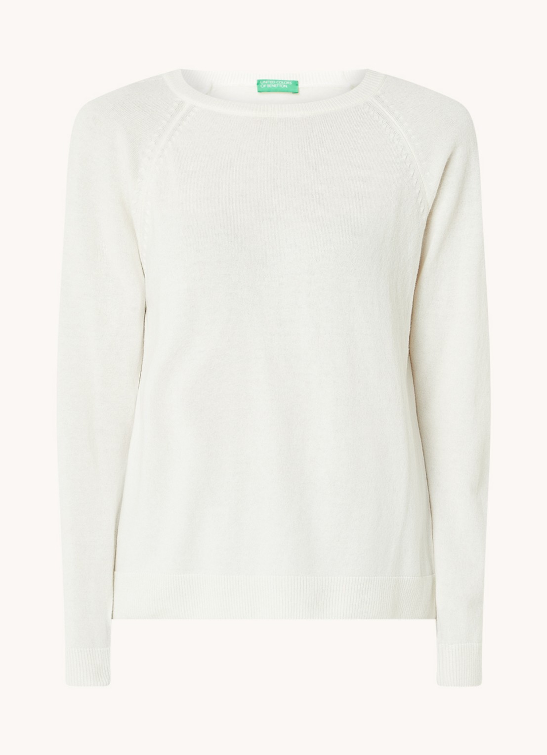 Benetton Fijngebreide pullover in kasjmierblend met ronde hals  - voorkant 2 creme