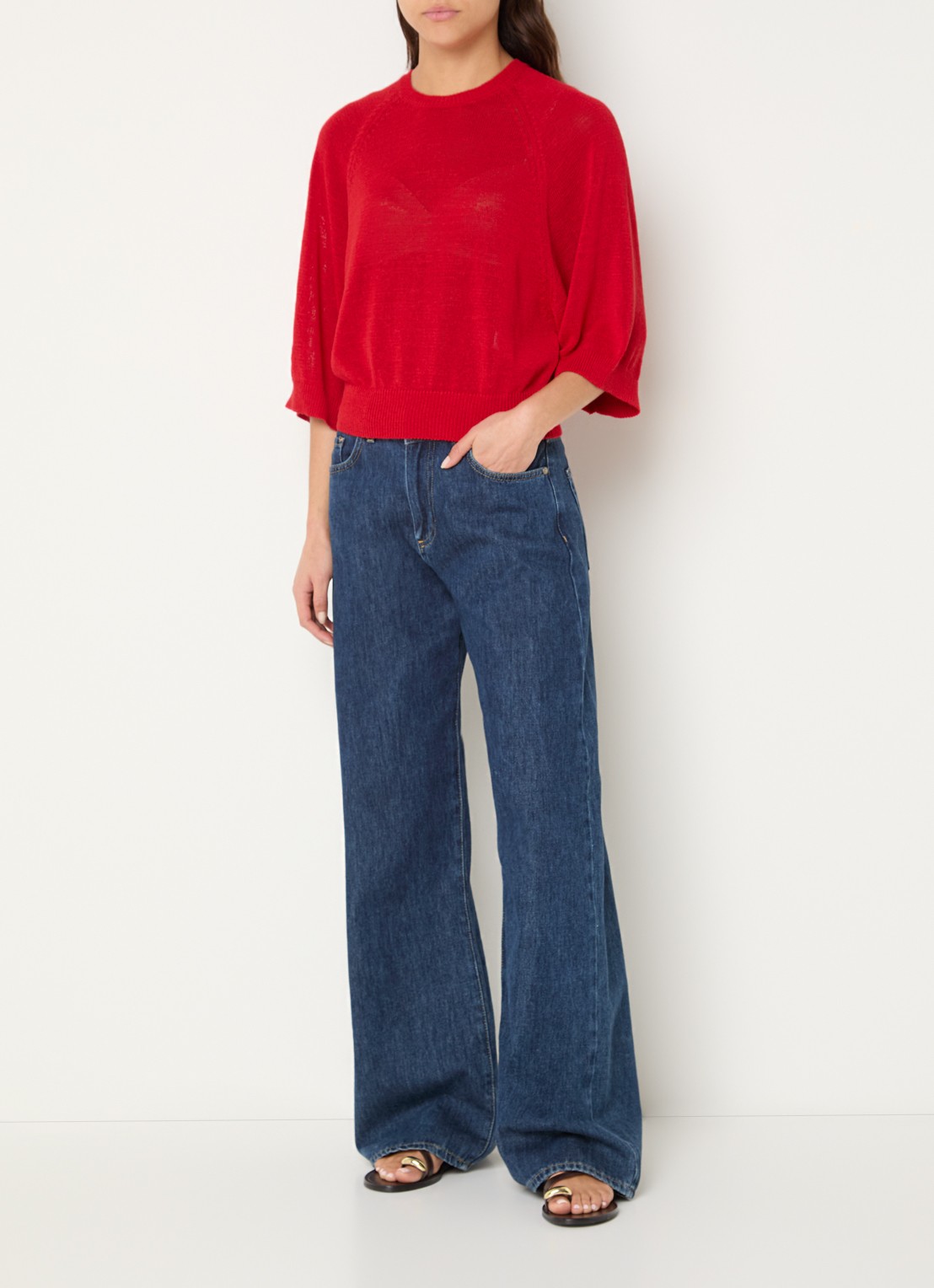 Benetton Fijngebreide pullover in linnenblend met ronde hals - voorkant 2 rood