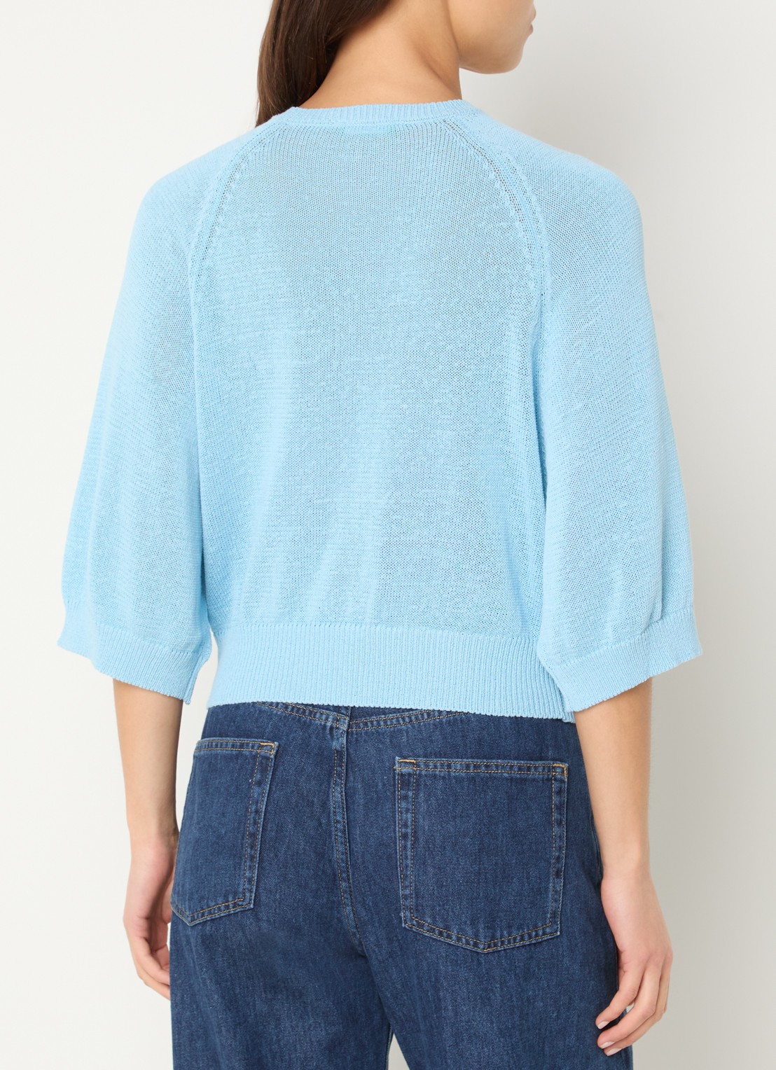 Benetton Fijngebreide pullover in linnenblend met ronde hals - achterkant lichtblauw
