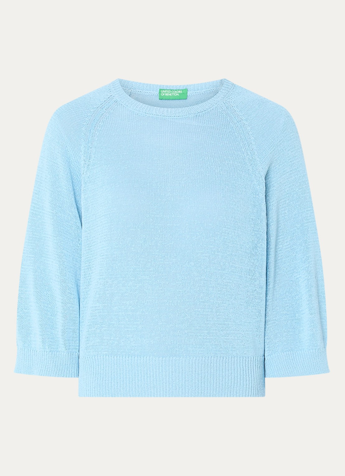 Benetton Fijngebreide pullover in linnenblend met ronde hals - voorkant 3 lichtblauw