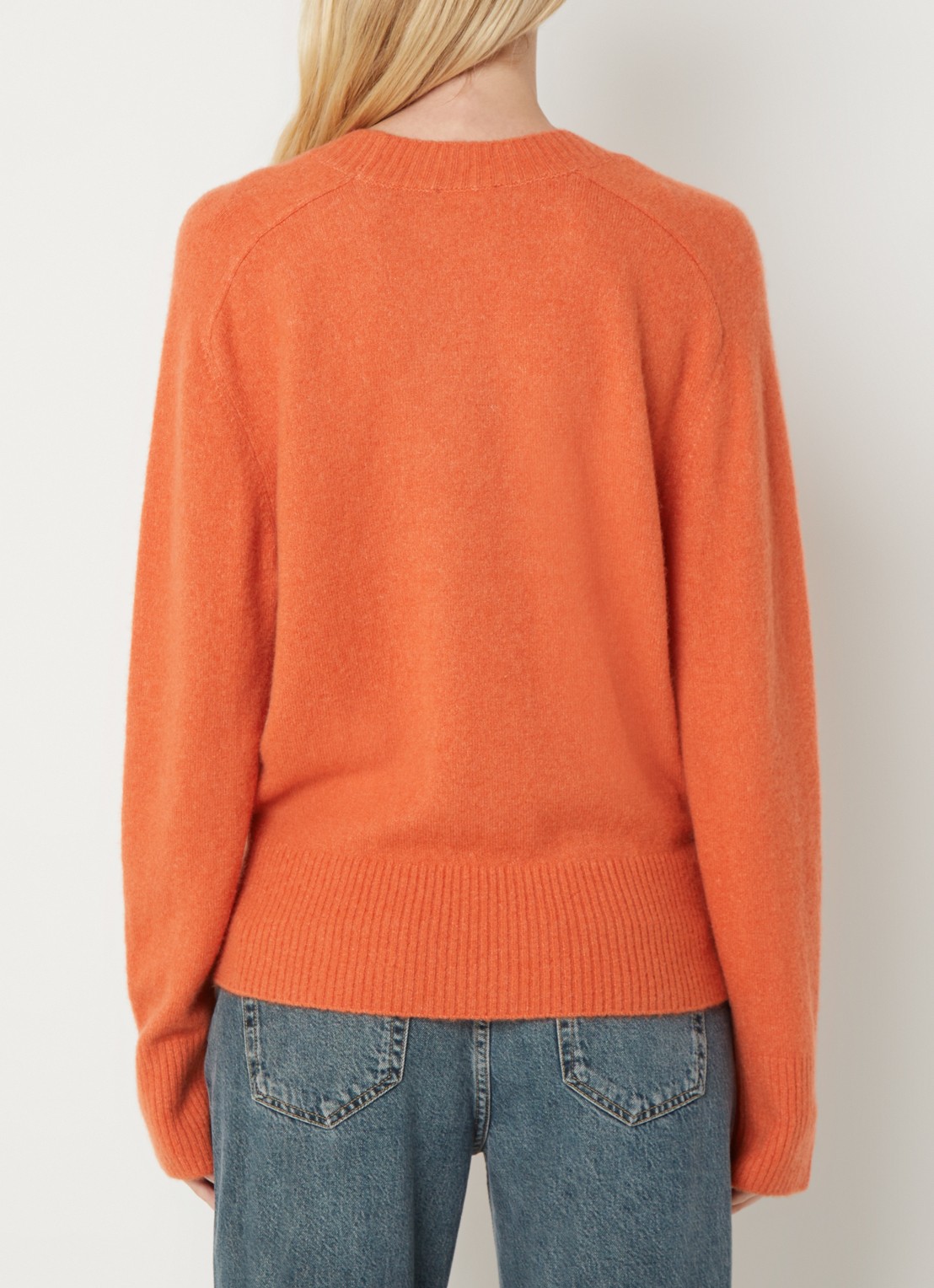 Benetton Fijngebreide pullover in wolblend met V-hals - achterkant 4 oranjerood