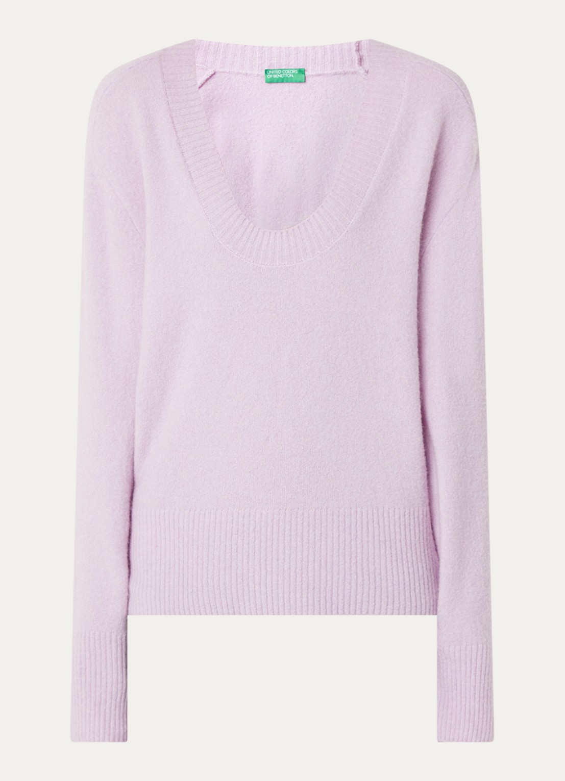 Benetton Fijngebreide pullover in wolblend met V-hals - voorkant 2 lichtroze