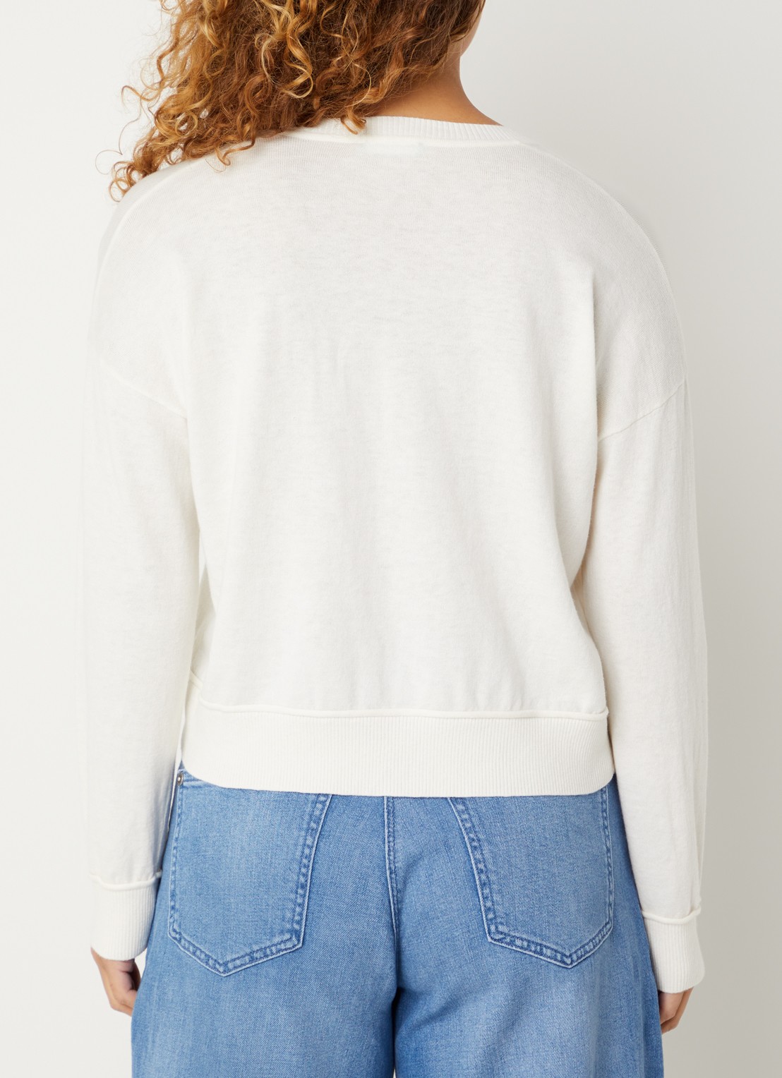 Benetton Fijngebreide pullover in wolblend met V-hals - achterkant 3 creme