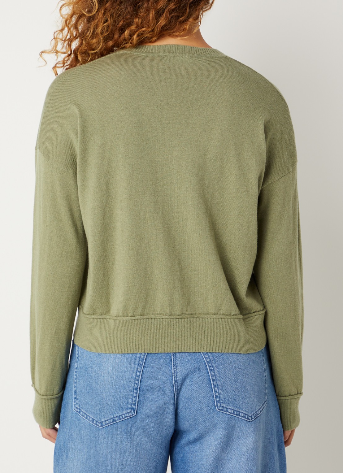 Benetton Fijngebreide pullover in wolblend met V-hals - achterkant groen